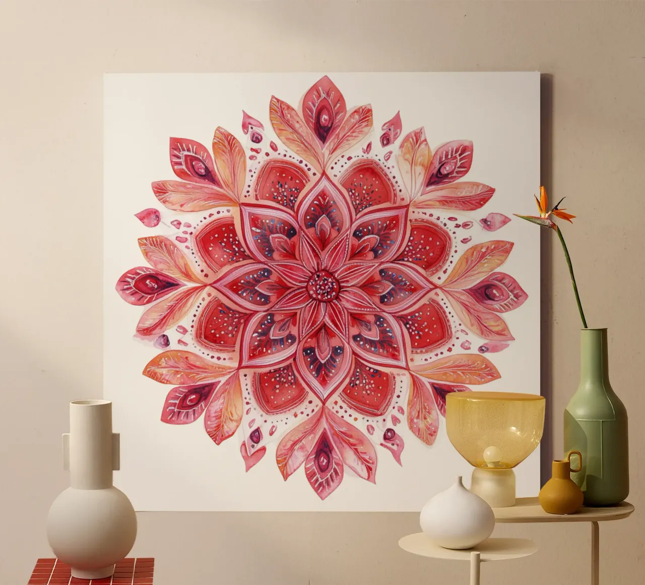 Mandala in aquarel canvas met Baklijst van Spiritual Touch