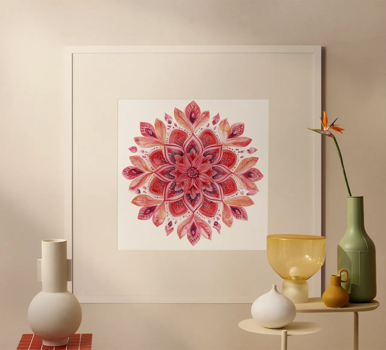 Mandala dell'amore ad acquerello poster con telaio in legno da Spiritual Touch