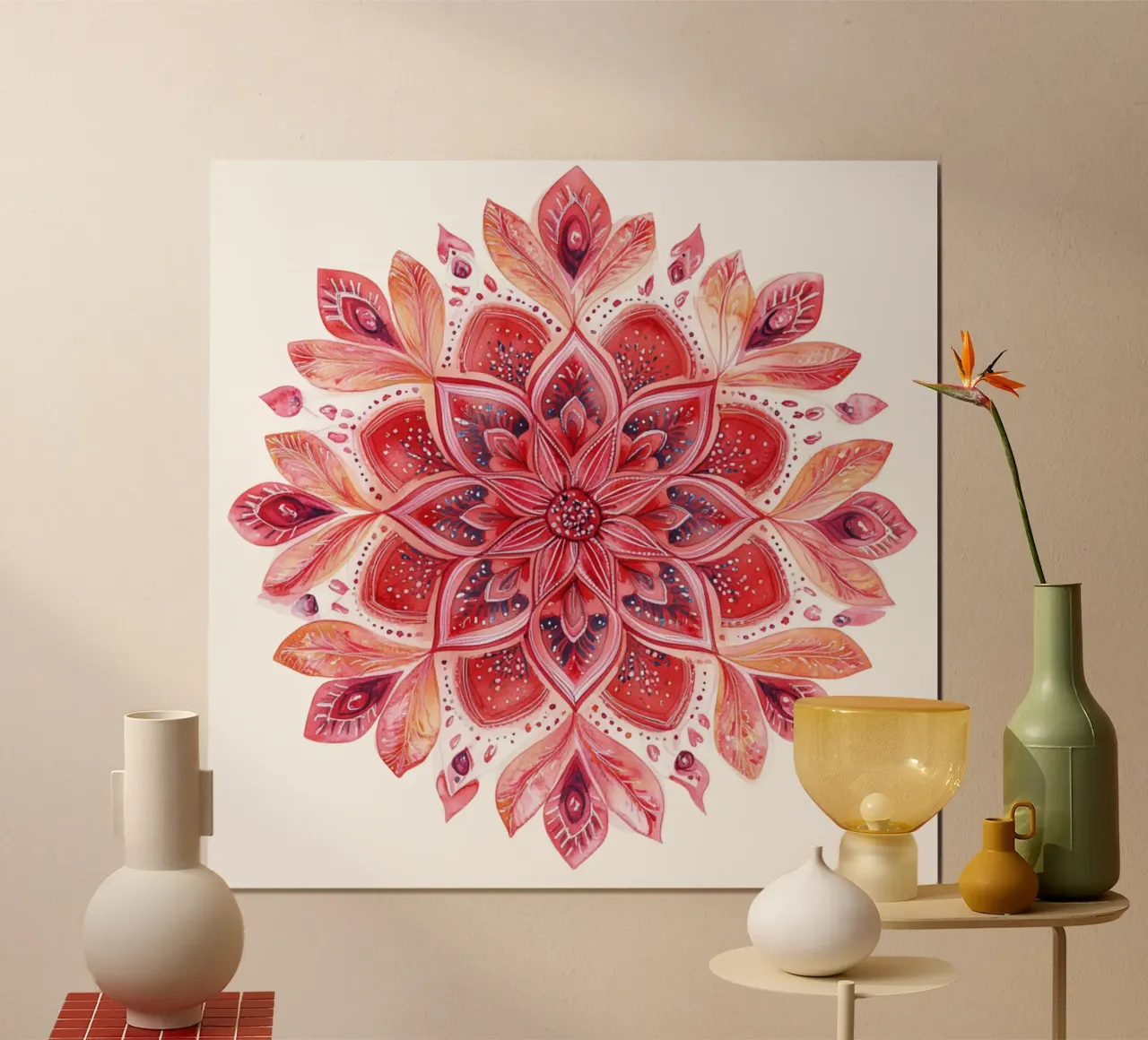 Mandala dell'amore ad acquerello poster con telaio in legno da Spiritual Touch
