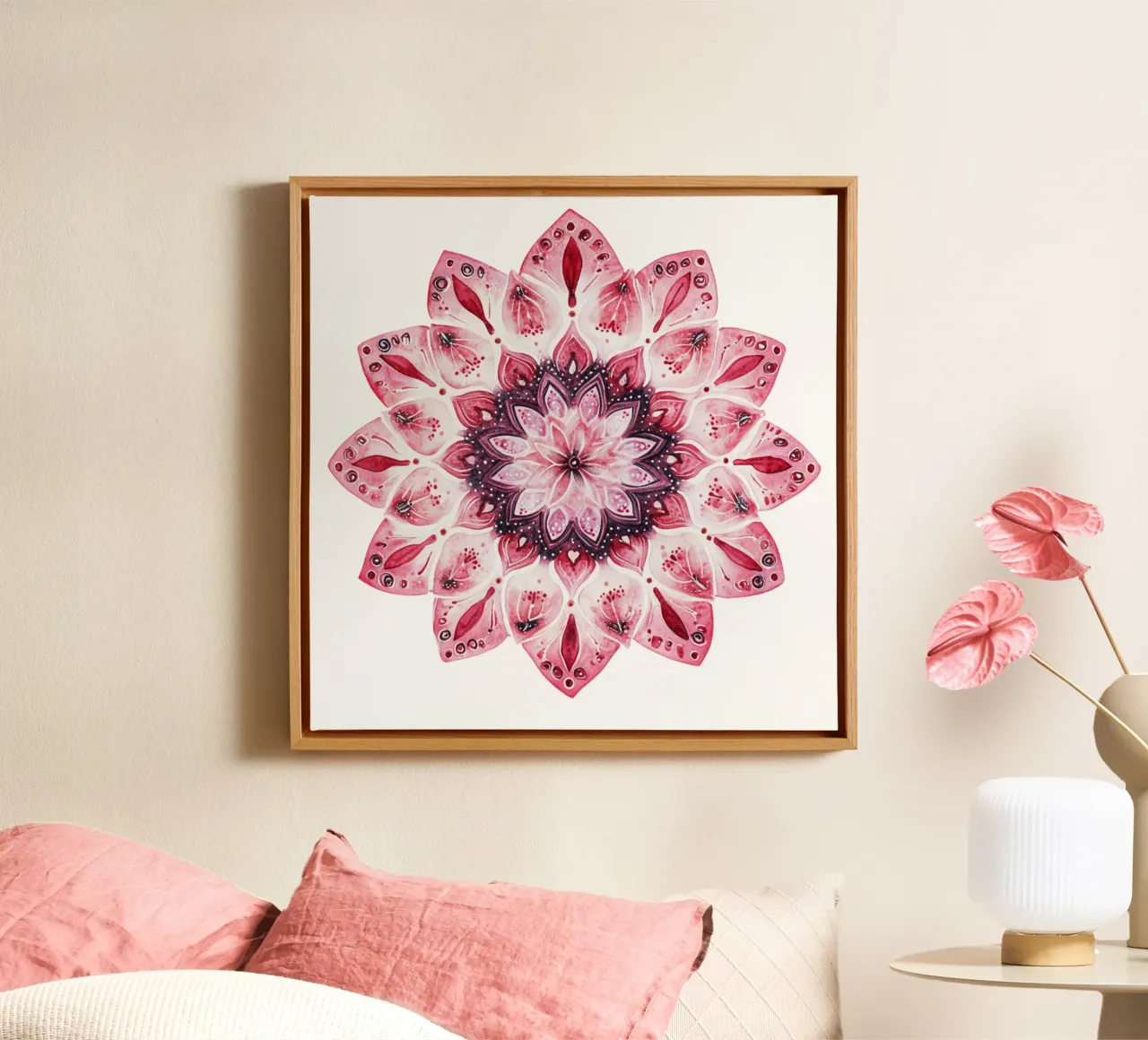 Mandala dell'amore ad acquerello tela con Cornice a cassetta da Spiritual Touch