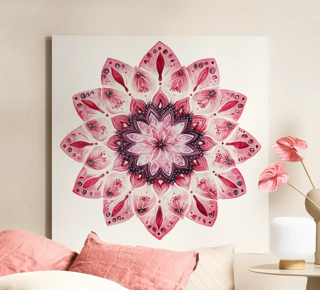 Mandala dell'amore ad acquerello tela con Cornice a cassetta da Spiritual Touch