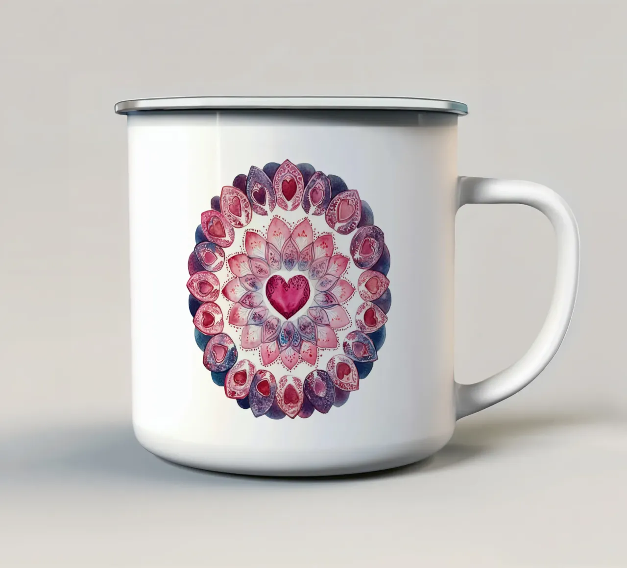 Mandala dell'amore ad acquerello tazza in smalto da Spiritual Touch