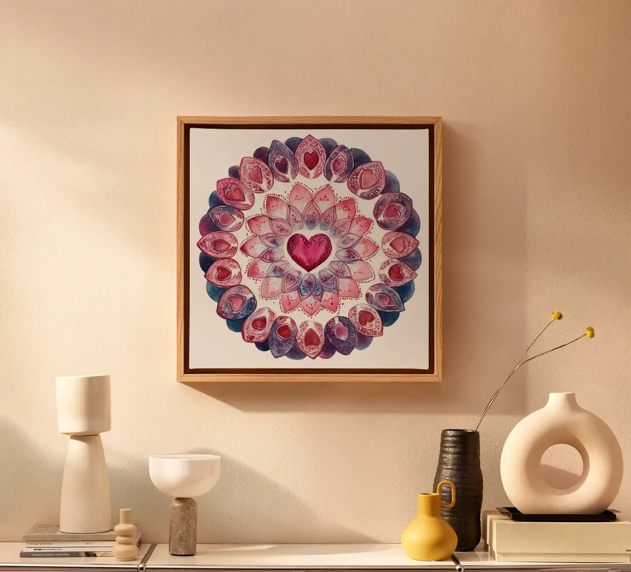 Mandala dell'amore ad acquerello tela con Cornice a cassetta da Spiritual Touch