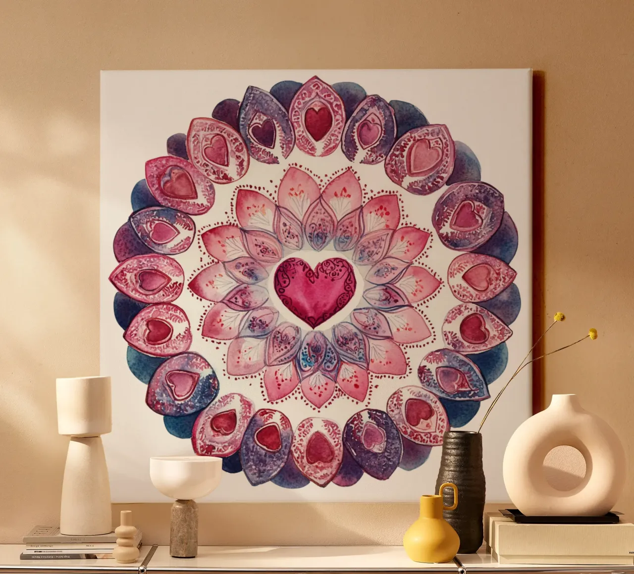 Mandala dell'amore ad acquerello tela con Cornice a cassetta da Spiritual Touch