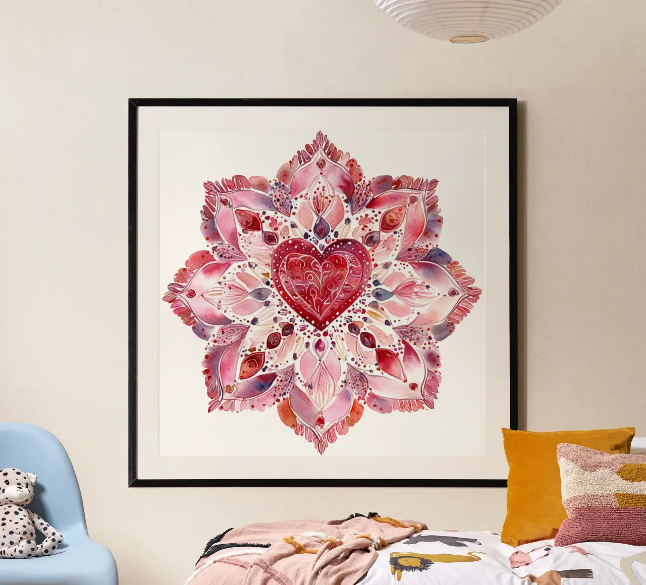 Mandala dell'amore ad acquerello poster con telaio in plastica da Spiritual Touch