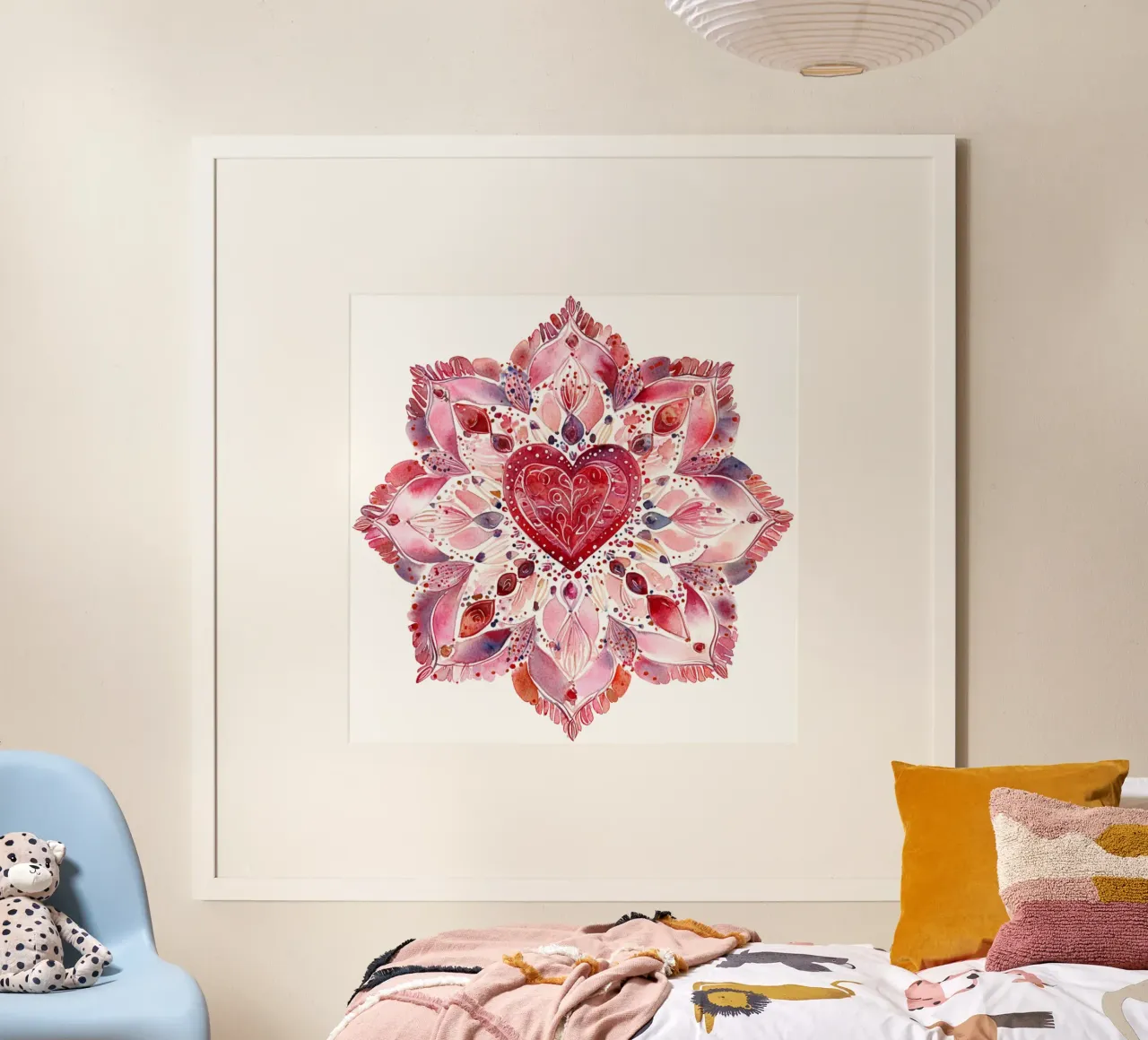 Mandala dell'amore ad acquerello poster con telaio in plastica da Spiritual Touch