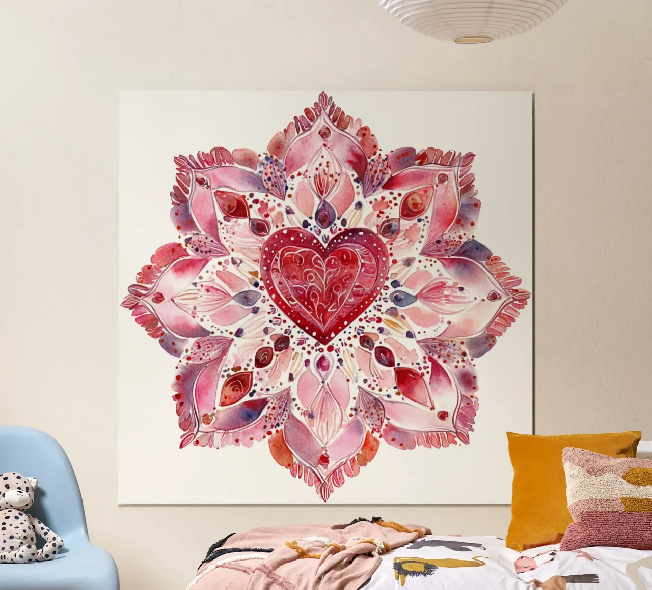 Mandala dell'amore ad acquerello poster con telaio in plastica da Spiritual Touch