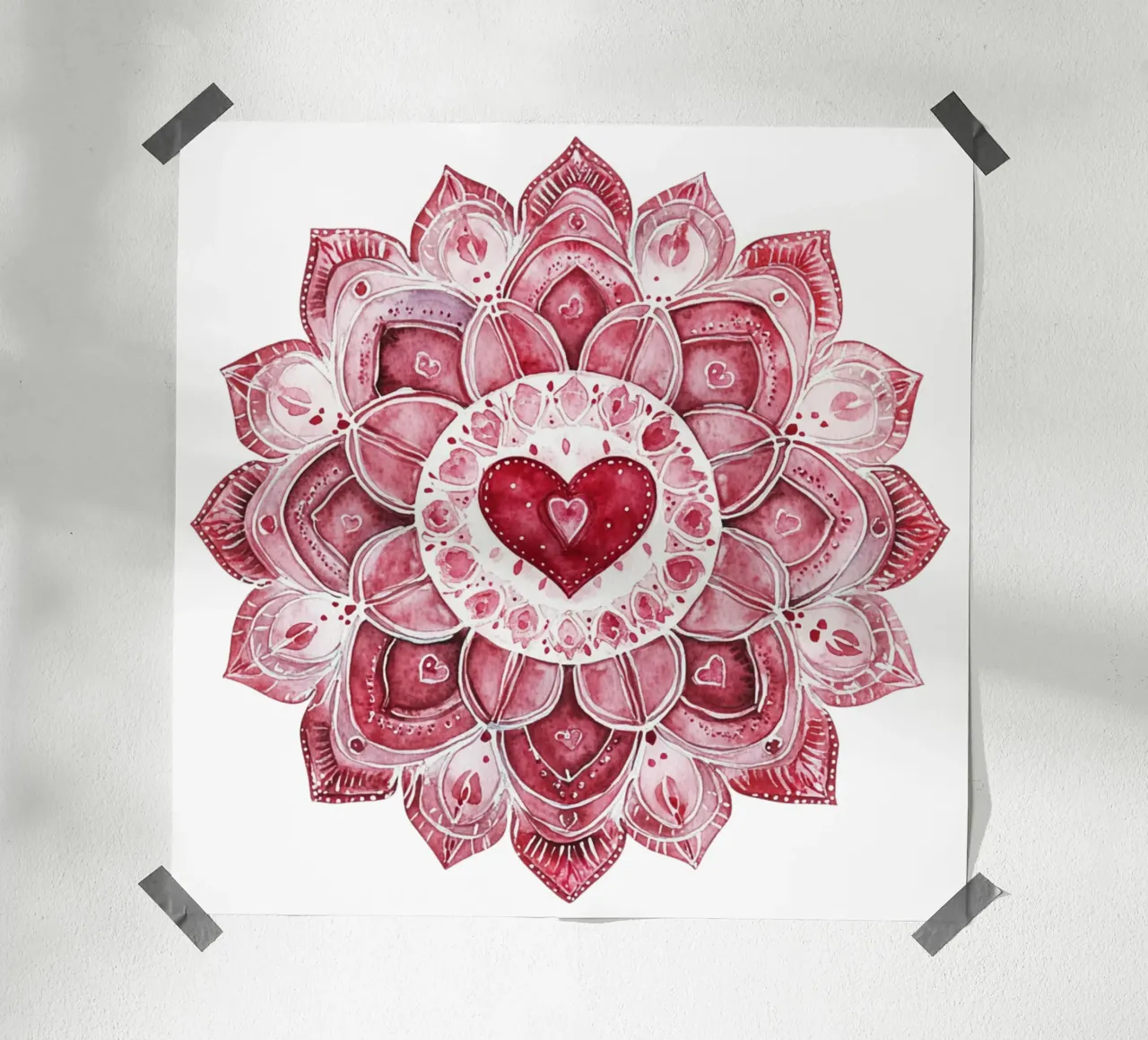 Mandala dell'amore ad acquerello poster con telaio in plastica da Spiritual Touch