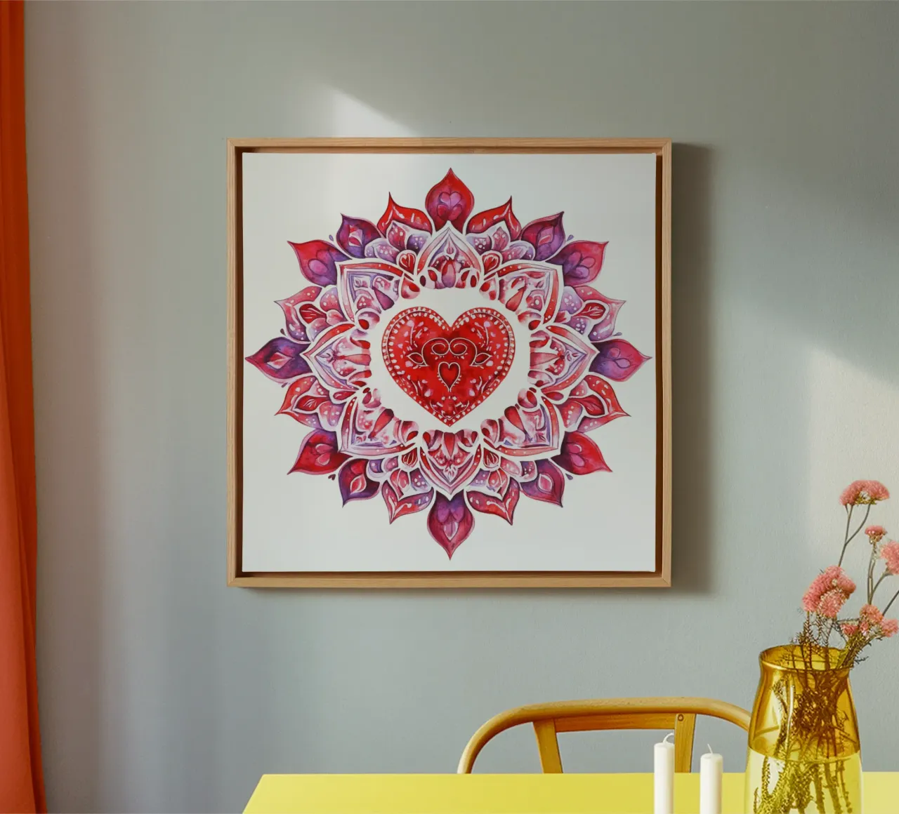 Mandala dell'amore ad acquerello tela con Cornice a cassetta da Spiritual Touch