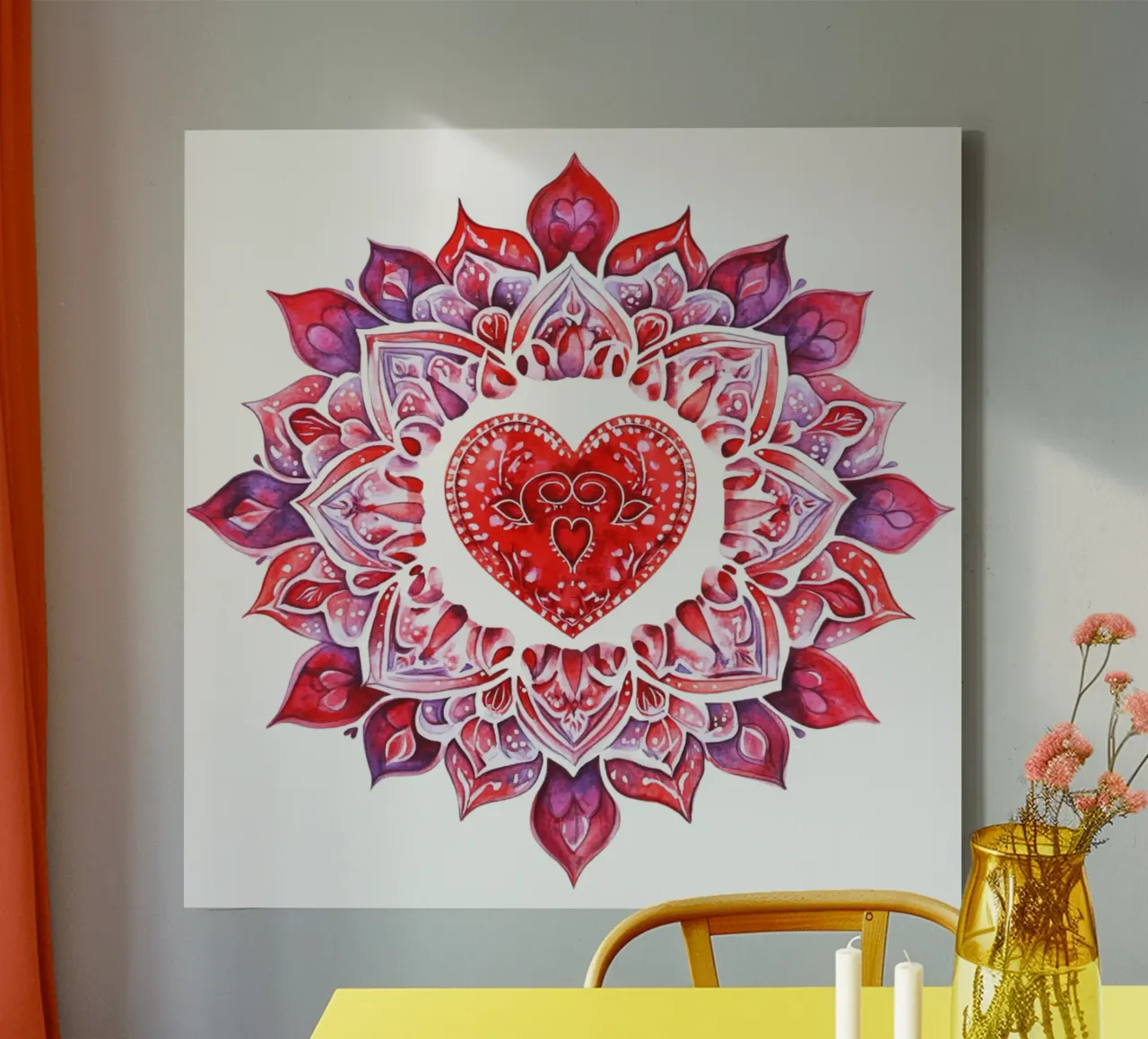 Mandala dell'amore ad acquerello tela con Cornice a cassetta da Spiritual Touch