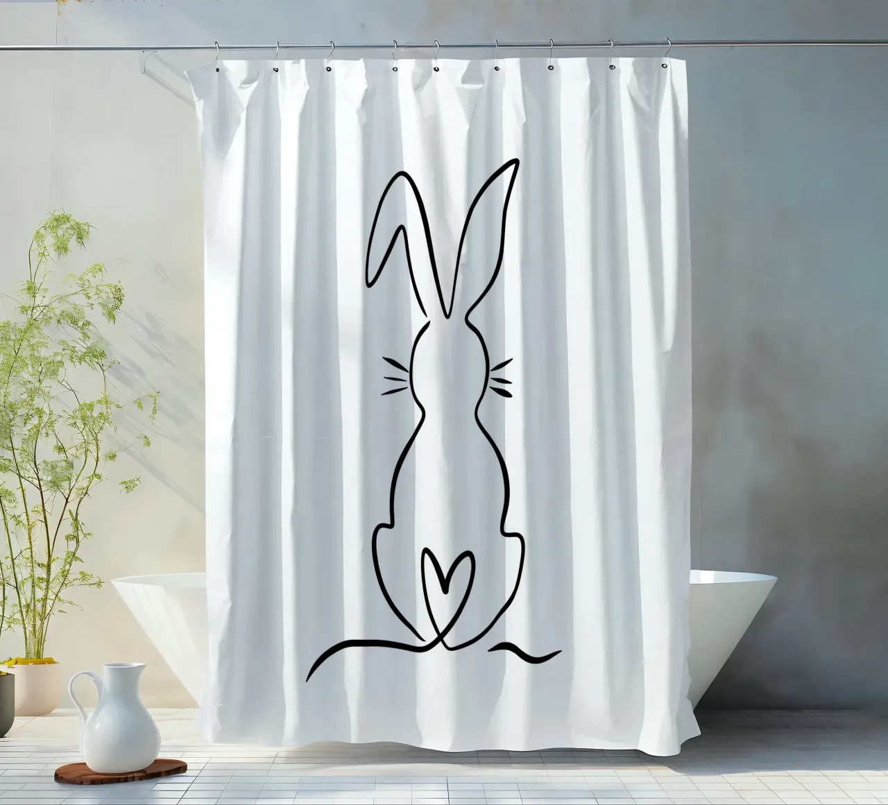 Pascua | Conejito | Conejo de Pascua | Ilustración lineal | liso cortina de baño de keinkonzept