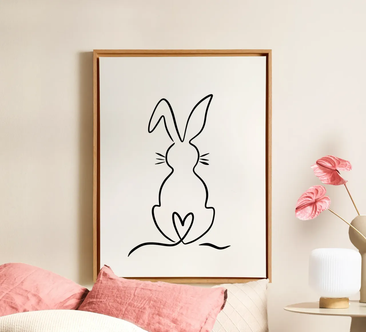 Pascua | Conejito | Conejo de Pascua | Ilustración lineal | liso lienzo con Marco flotante de keinkonzept