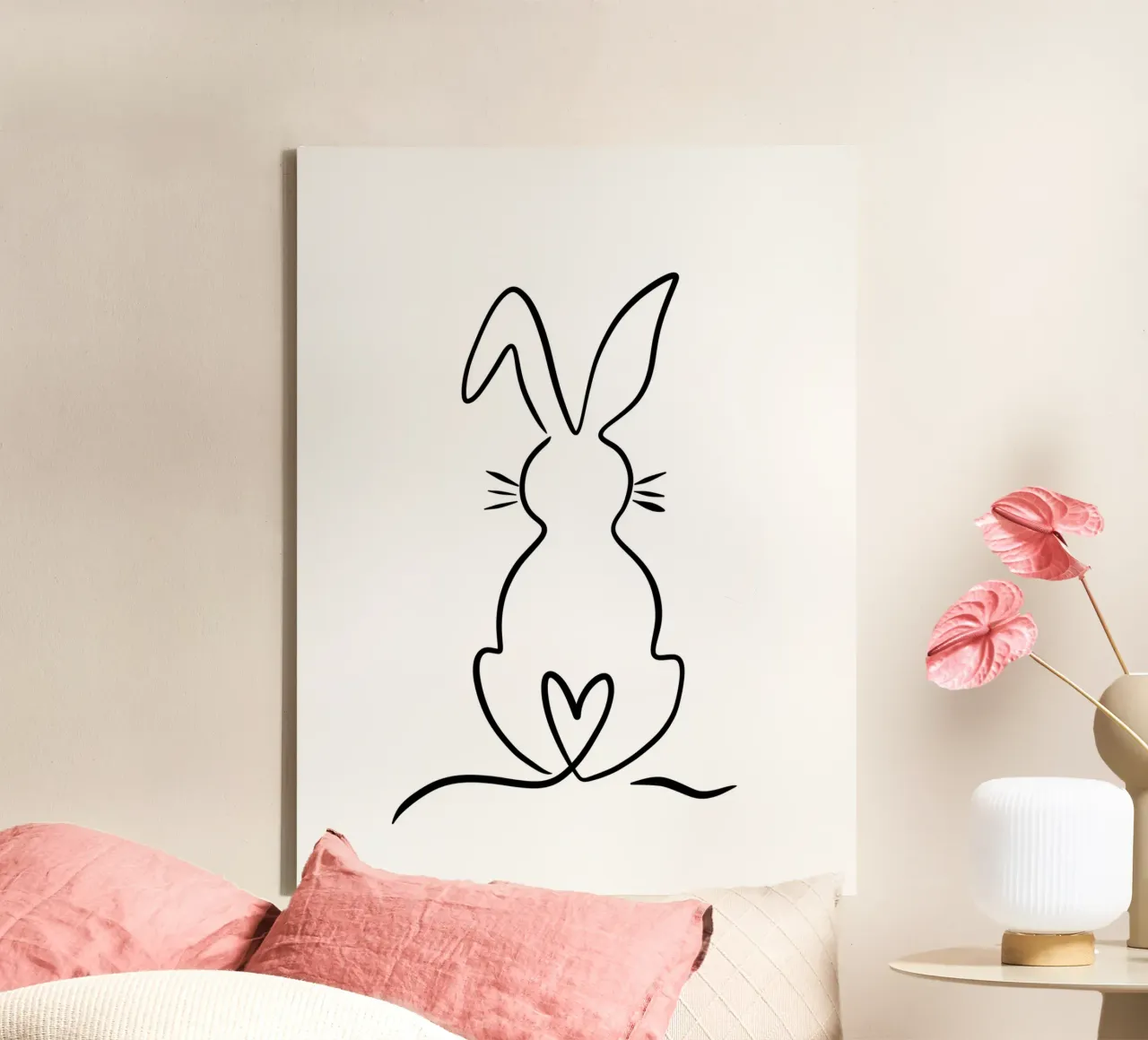 Pascua | Conejito | Conejo de Pascua | Ilustración lineal | liso lienzo con Marco flotante de keinkonzept