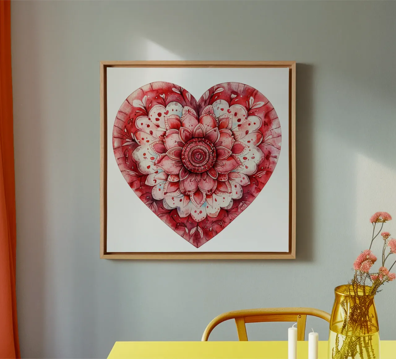 Mandala dell'amore ad acquerello tela con Cornice a cassetta da Spiritual Touch