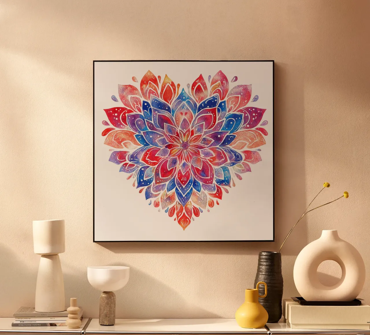 Mandala dell'amore ad acquerello alluminio dibond da Spiritual Touch