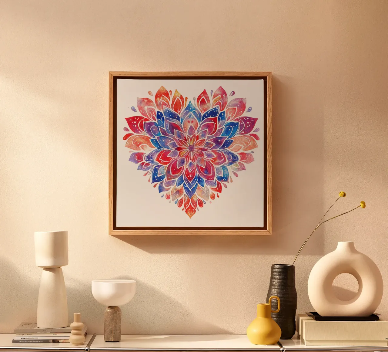 Mandala dell'amore ad acquerello tela con Cornice a cassetta da Spiritual Touch