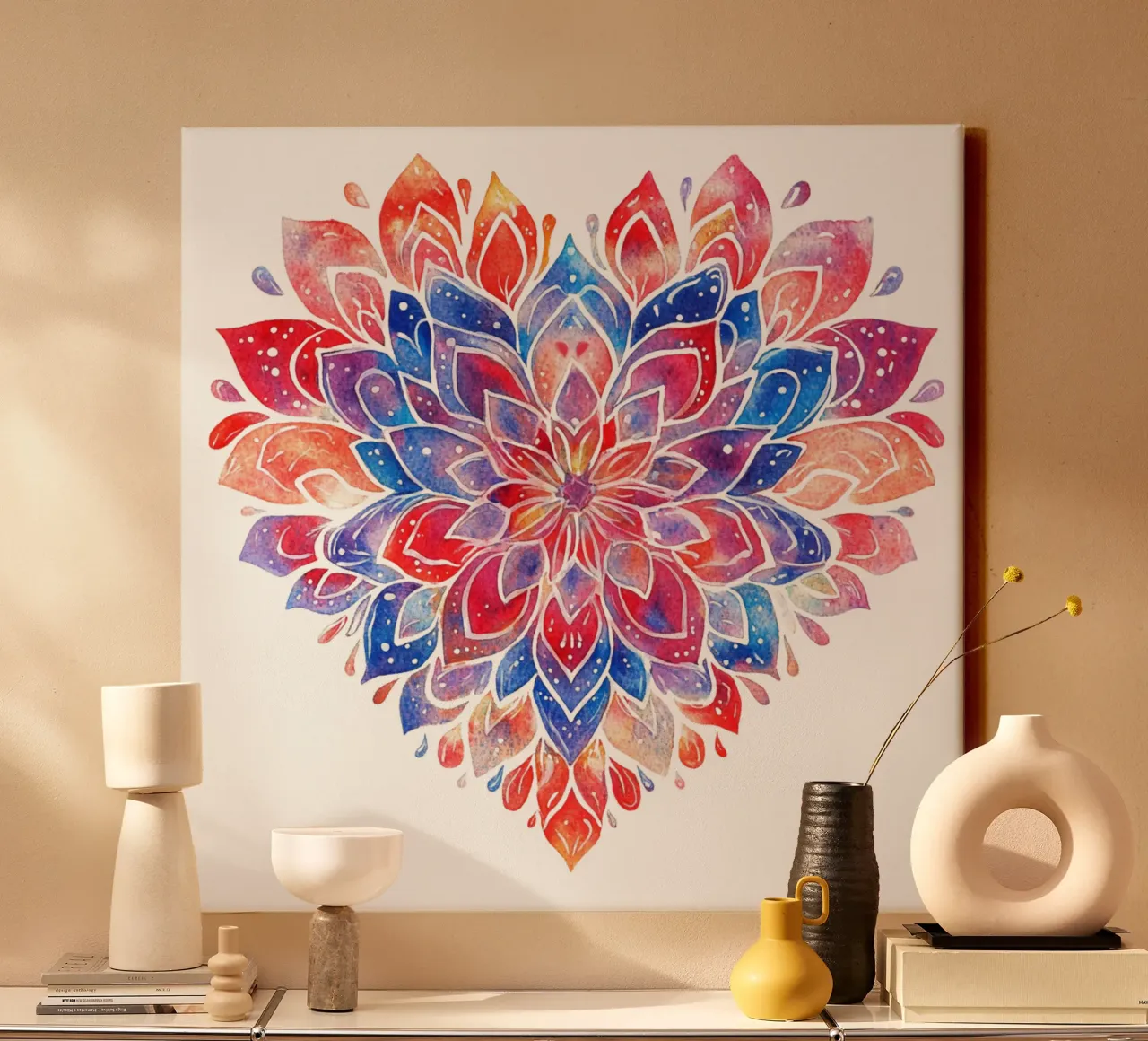 Mandala dell'amore ad acquerello tela con Cornice a cassetta da Spiritual Touch
