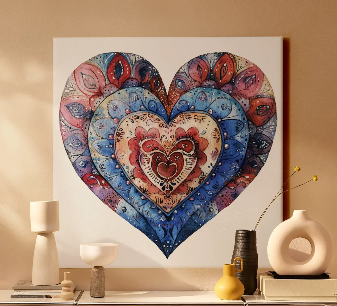 Mandala dell'amore ad acquerello tela con Cornice a cassetta da Spiritual Touch