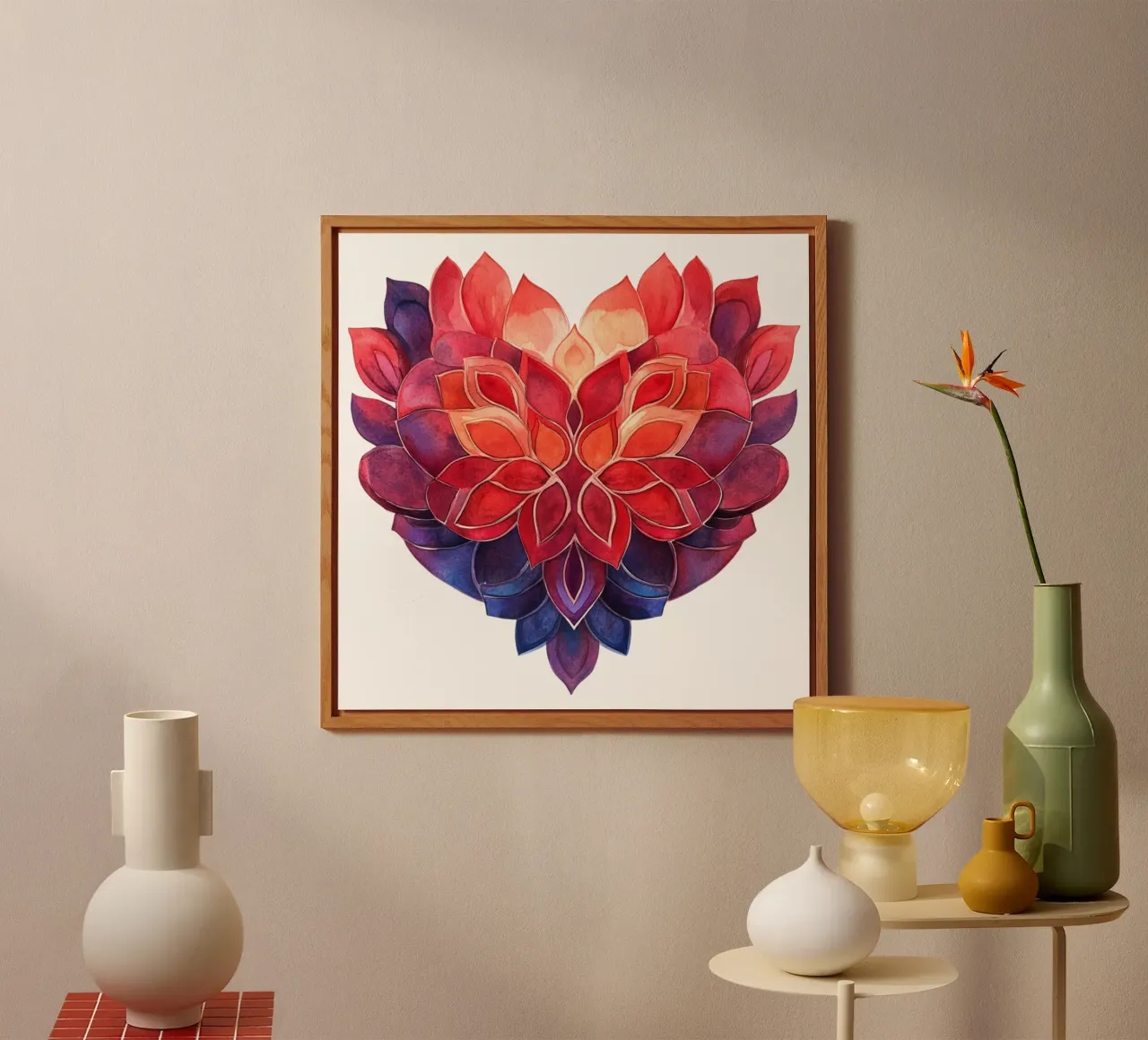 Mandala dell'amore ad acquerello alluminio dibond da Spiritual Touch