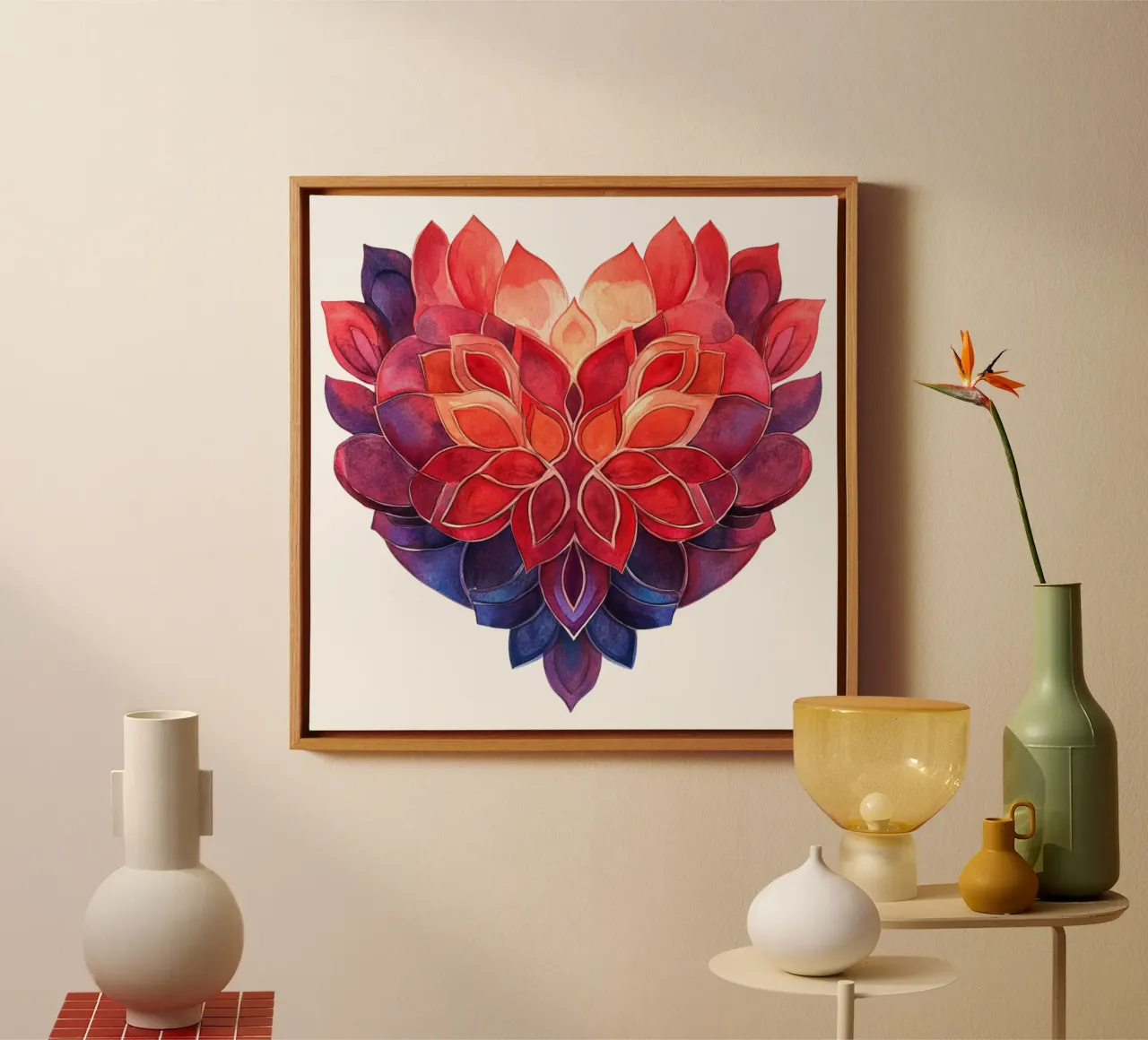 Mandala dell'amore ad acquerello tela con Cornice a cassetta da Spiritual Touch