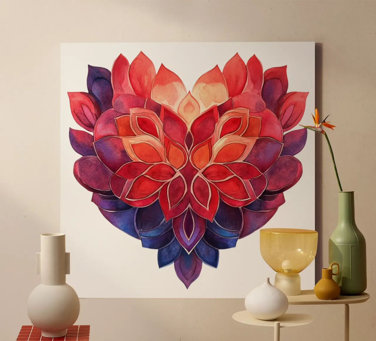 Mandala dell'amore ad acquerello tela con Cornice a cassetta da Spiritual Touch