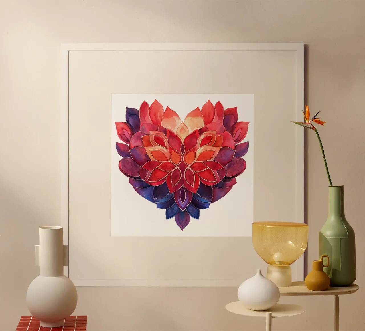 Mandala dell'amore ad acquerello poster con telaio in alluminio da Spiritual Touch
