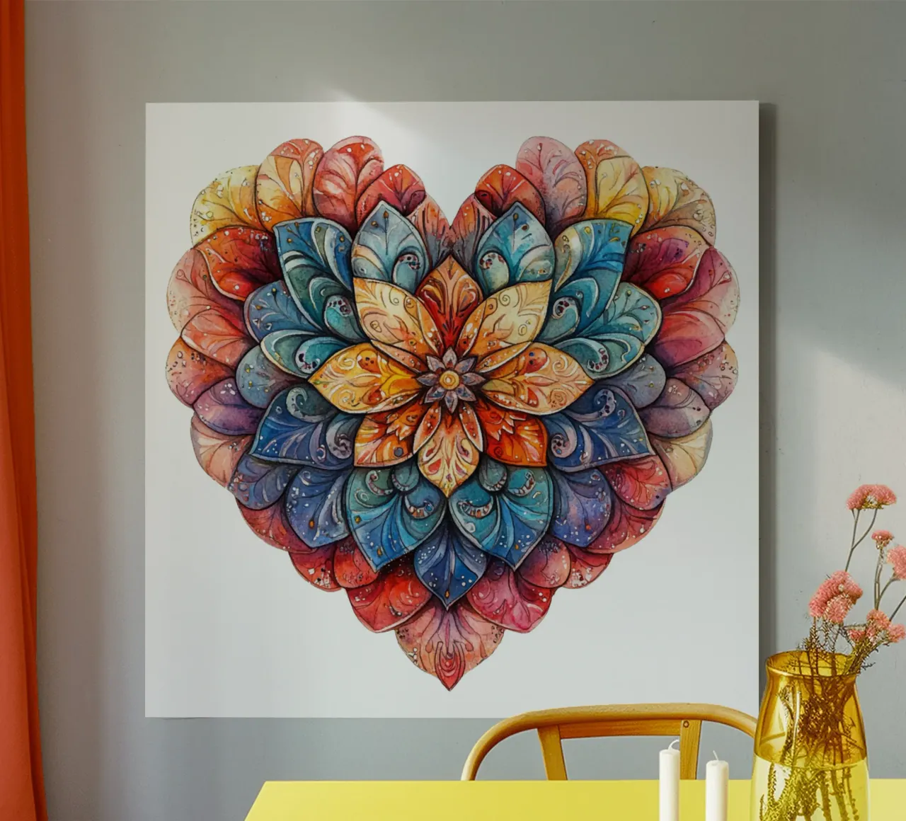 Mandala dell'amore ad acquerello tela con Cornice a cassetta da Spiritual Touch