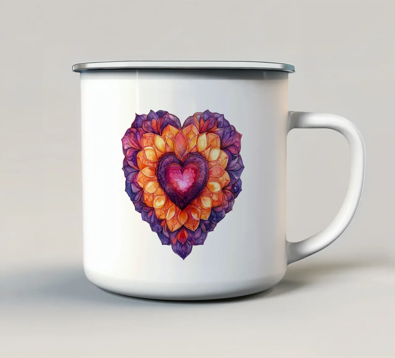 Mandala dell'amore ad acquerello tazza in smalto da Spiritual Touch