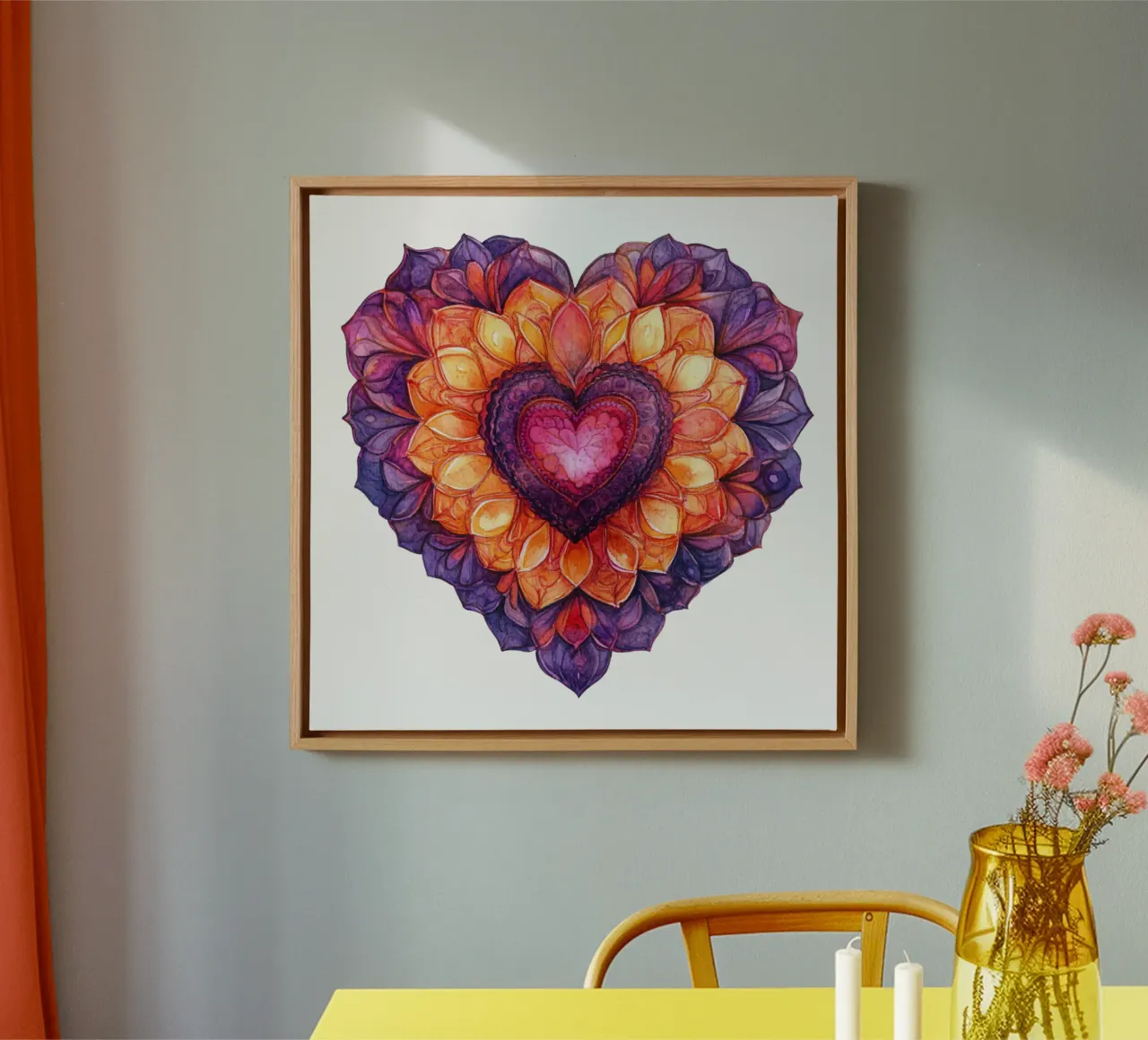 Mandala dell'amore ad acquerello tela con Cornice a cassetta da Spiritual Touch