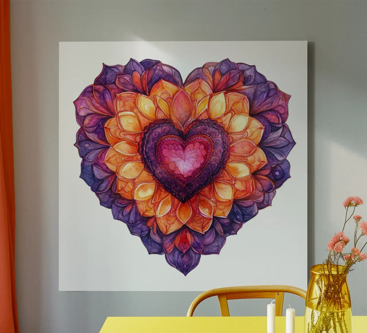 Mandala dell'amore ad acquerello tela con Cornice a cassetta da Spiritual Touch