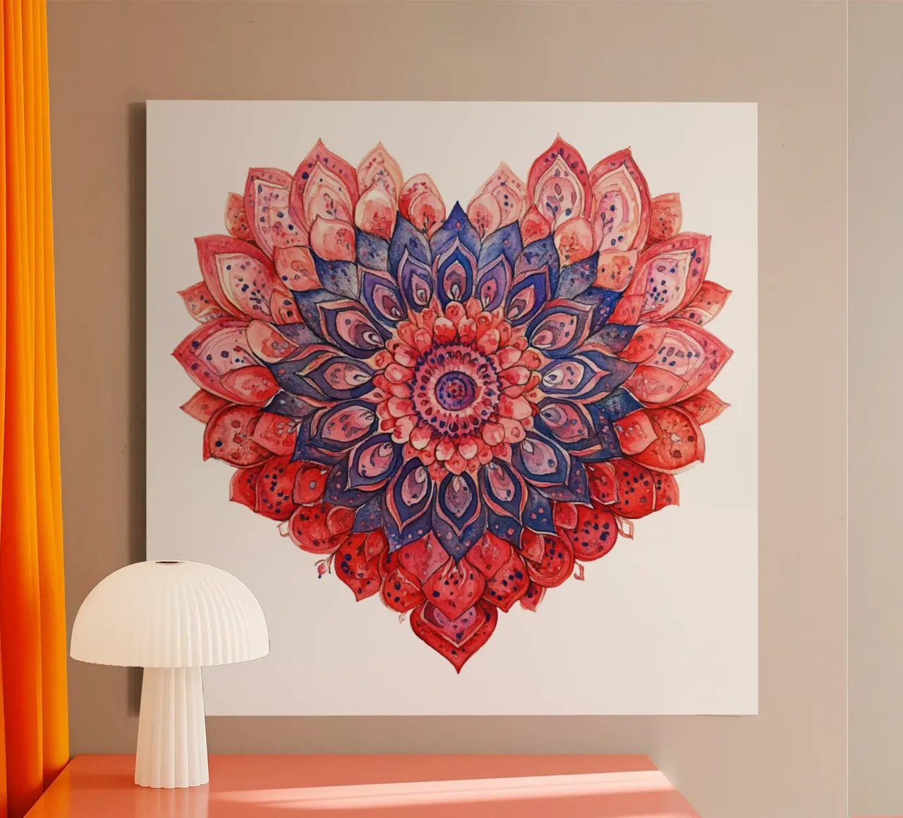 Mandala dell'amore ad acquerello tela con Cornice a cassetta da Spiritual Touch
