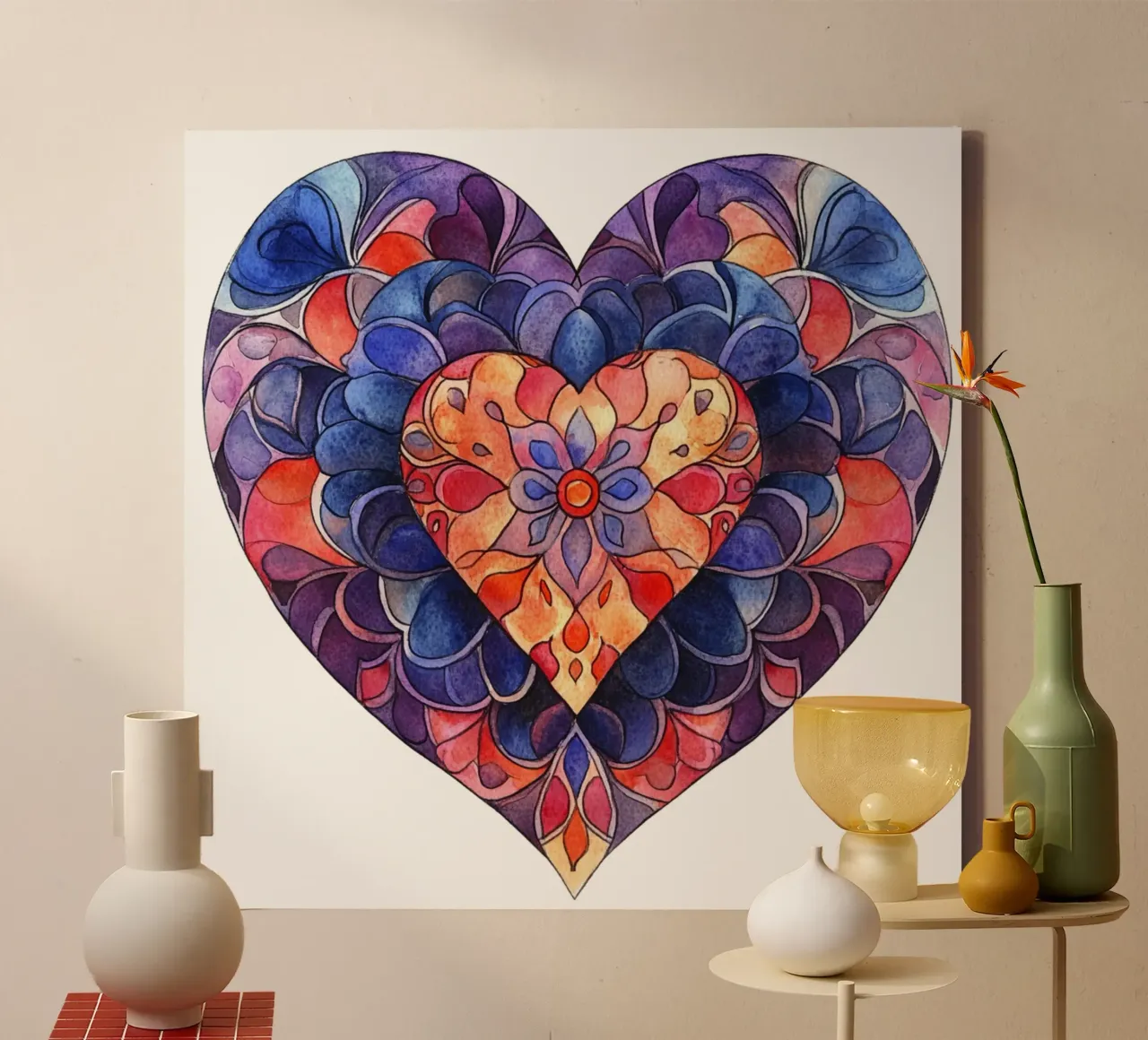 Mandala dell'amore ad acquerello tela con Cornice a cassetta da Spiritual Touch