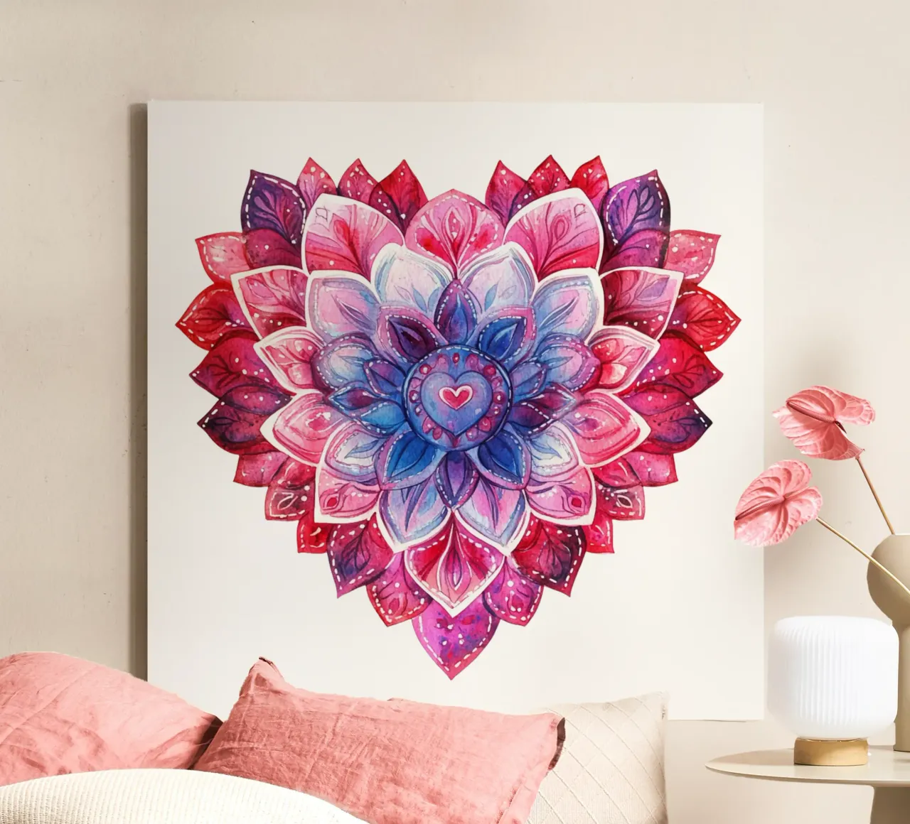Mandala in aquarel canvas met Baklijst van Spiritual Touch