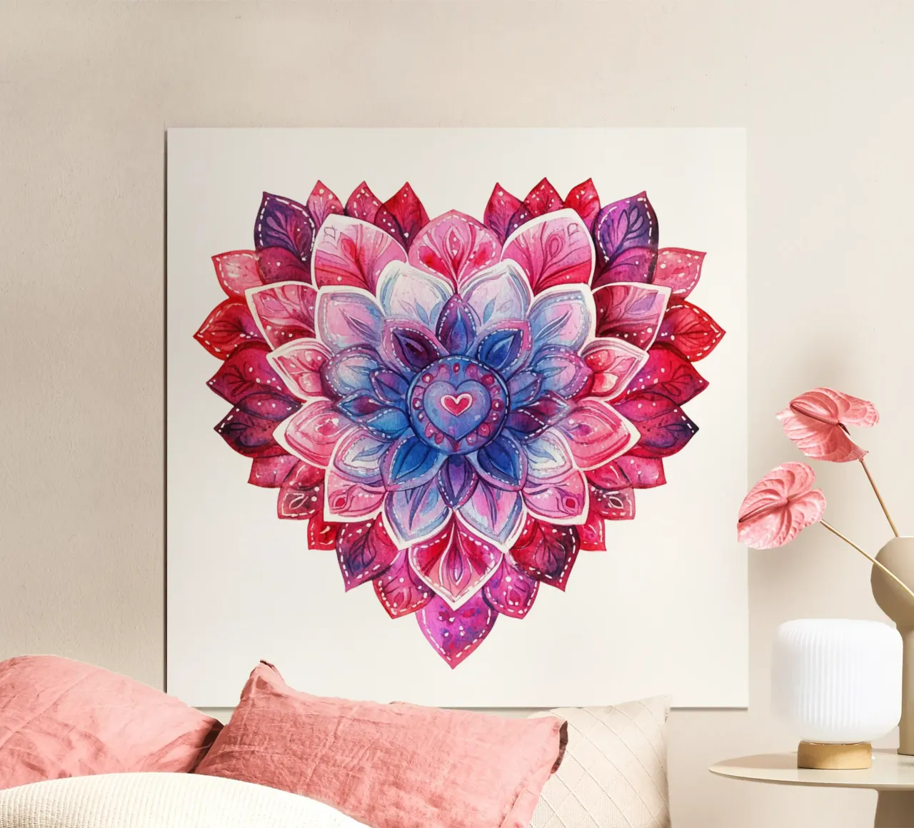 Mandala dell'amore ad acquerello poster con telaio in plastica da Spiritual Touch