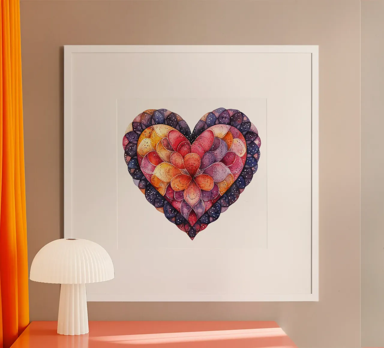 Mandala dell'amore ad acquerello poster con telaio in plastica da Spiritual Touch