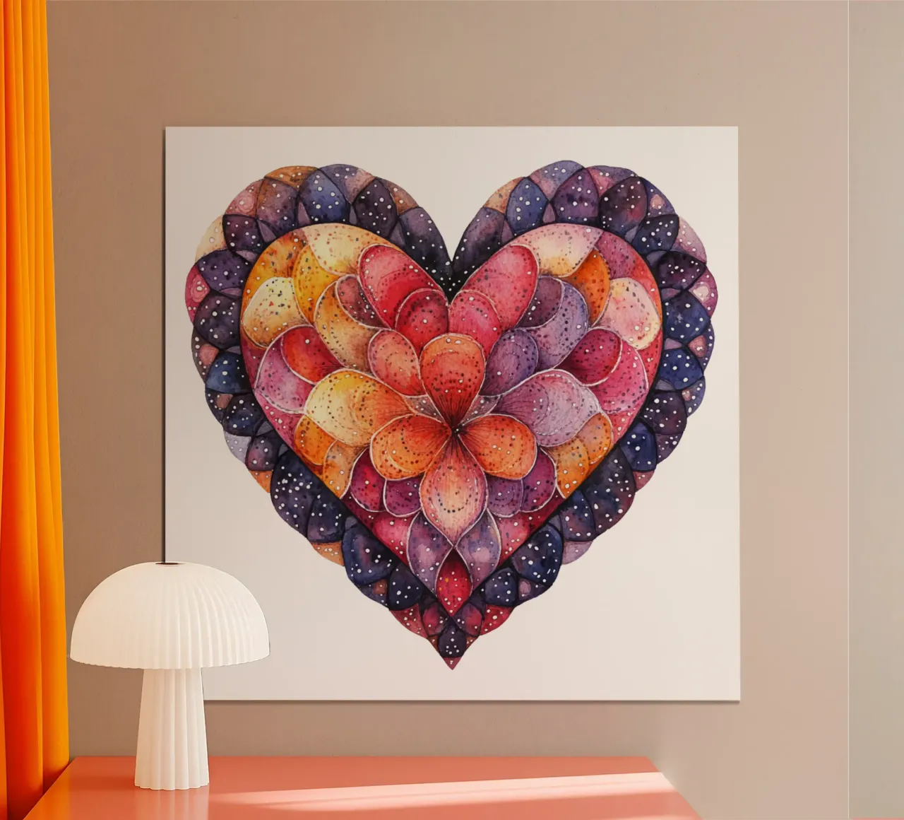 Mandala dell'amore ad acquerello poster con telaio in plastica da Spiritual Touch