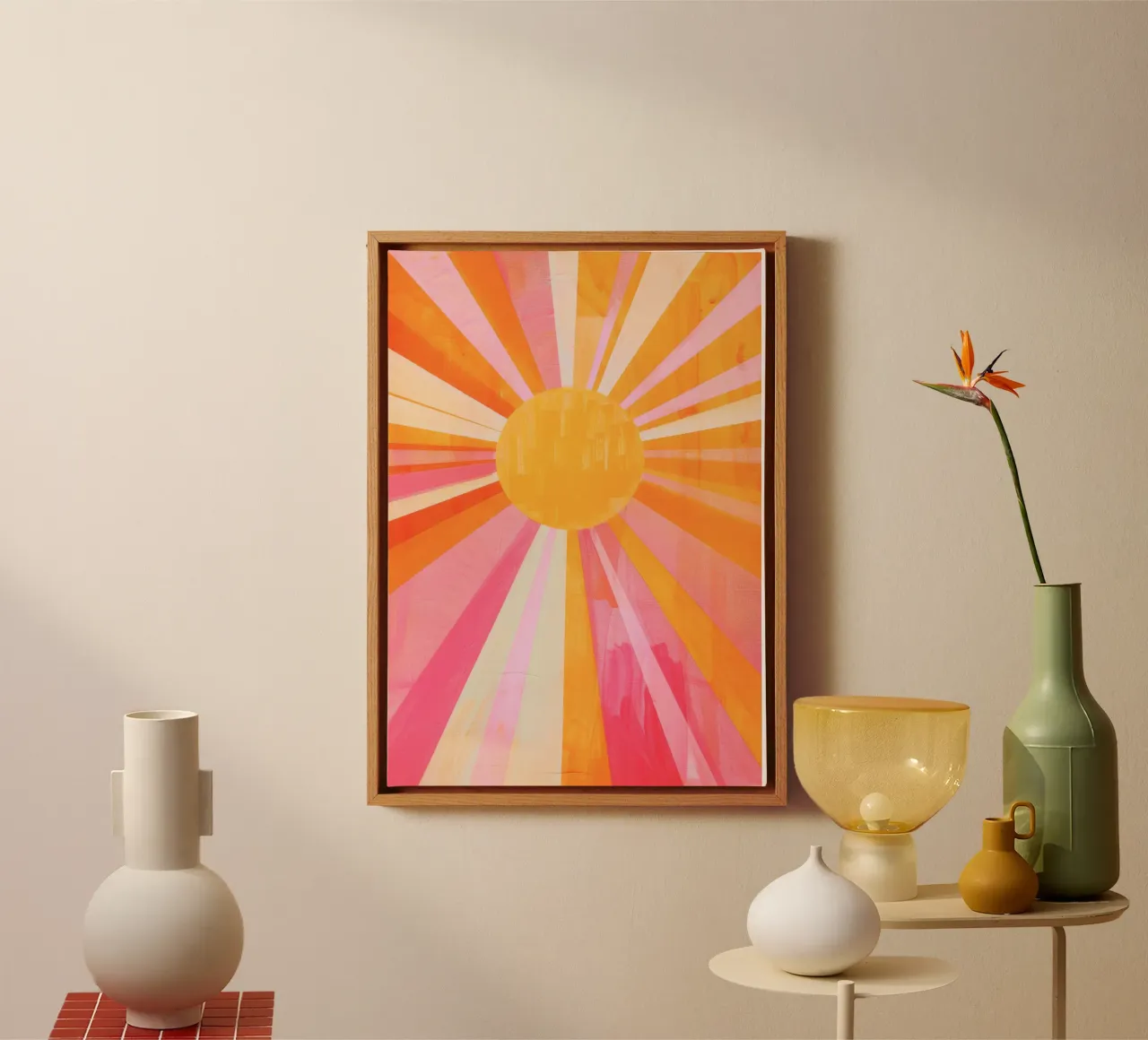 Acquerello Colorful Sun ray Poster, illustrazione d'arte pastello tela con Cornice a cassetta da Boheme