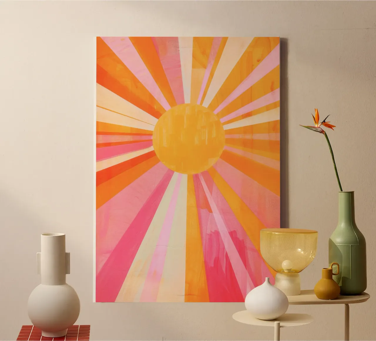Acquerello Colorful Sun ray Poster, illustrazione d'arte pastello tela con Cornice a cassetta da Boheme