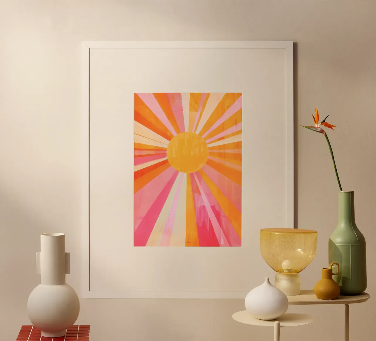 Acquerello Colorful Sun ray Poster, illustrazione d'arte pastello poster da Boheme