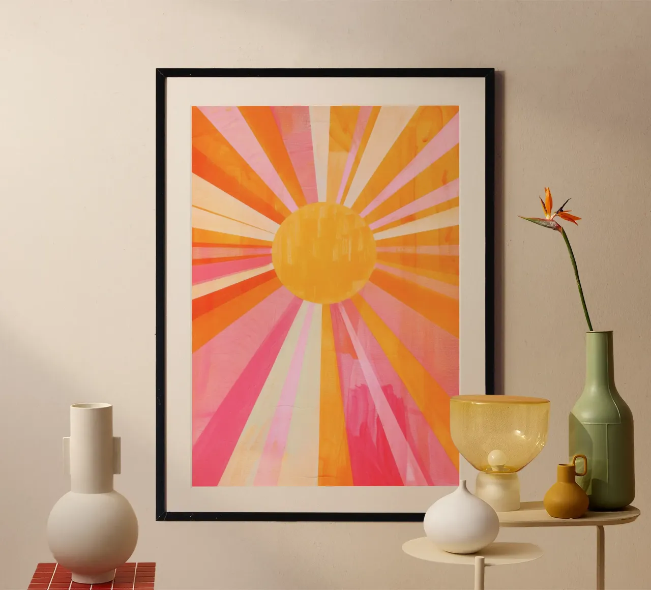 Acquerello Colorful Sun ray Poster, illustrazione d'arte pastello poster da Boheme