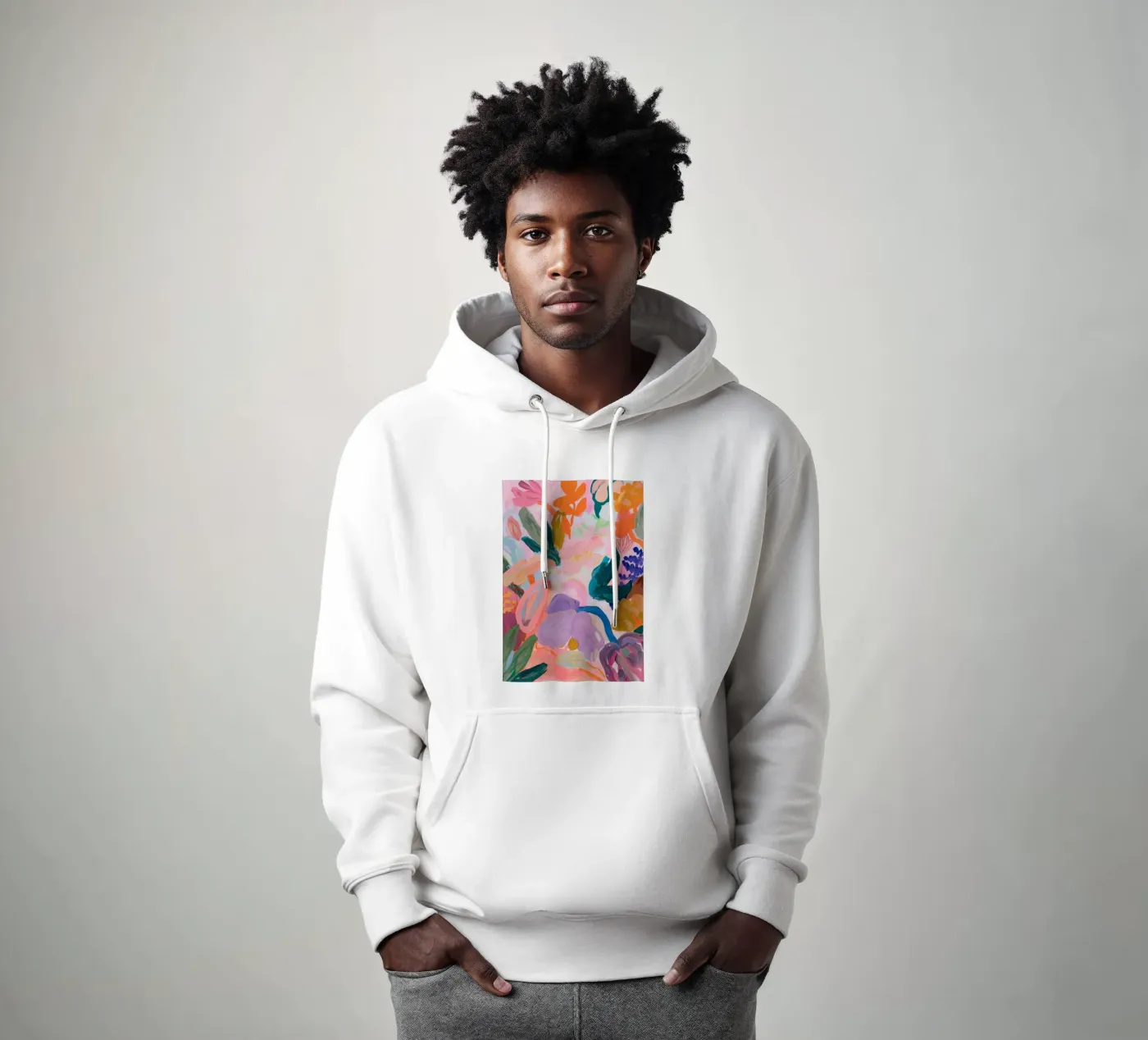 Stampe d'arte colorate astratte di fiori, opere d'arte floreali astratte felpa con cappuccio da Boheme