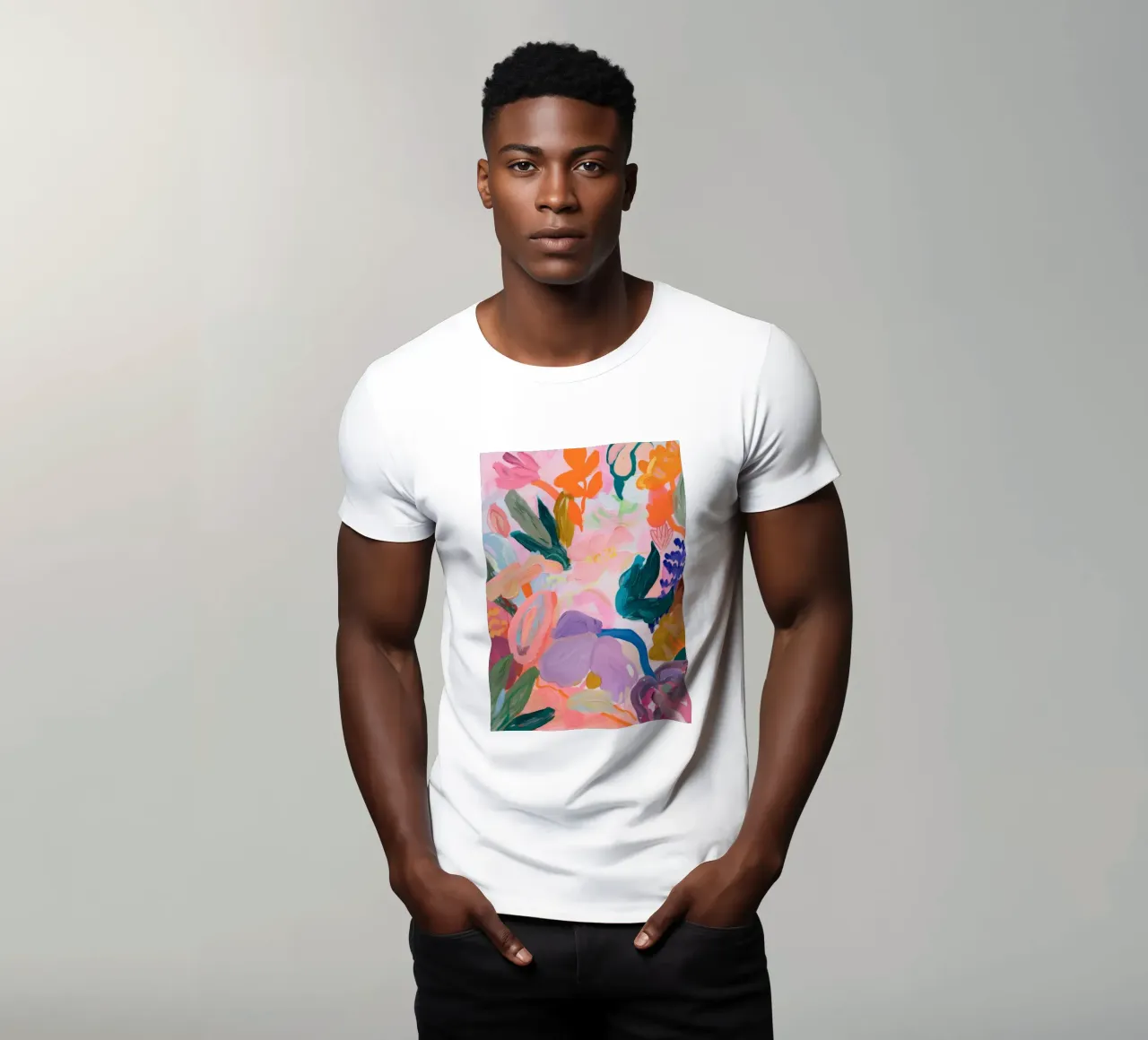 Stampe d'arte colorate astratte di fiori, opere d'arte floreali astratte t-shirt da Boheme