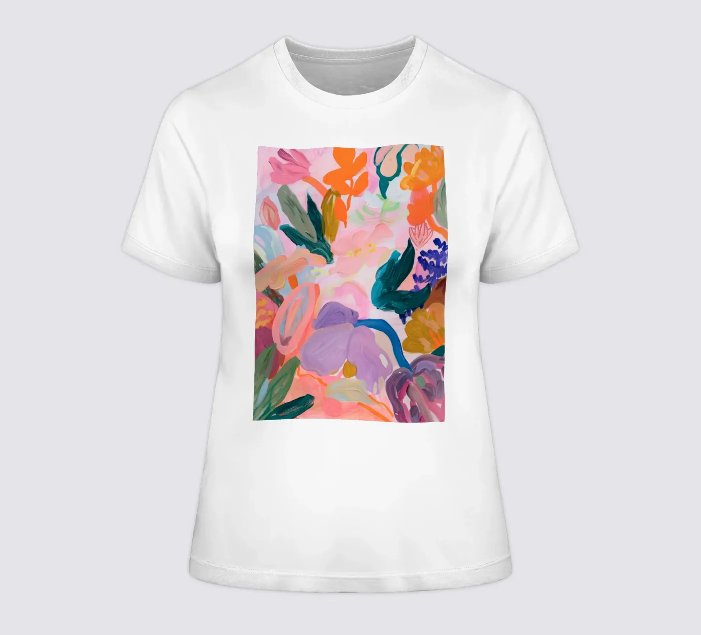 Impression d'art abstrait coloré de fleurs, œuvres d'art abstraites florales t-shirt ajusté pour femmes de Boheme