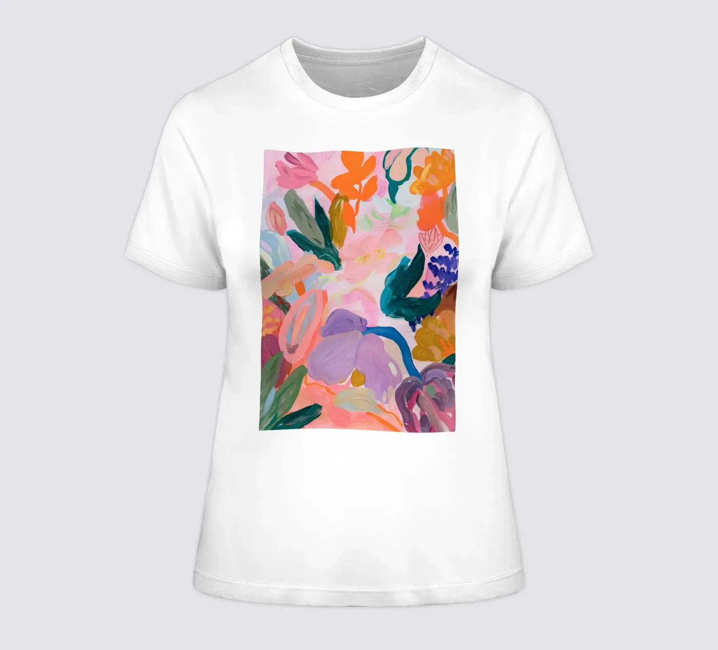 Stampe d'arte colorate astratte di fiori, opere d'arte floreali astratte t-shirt da donna da Boheme