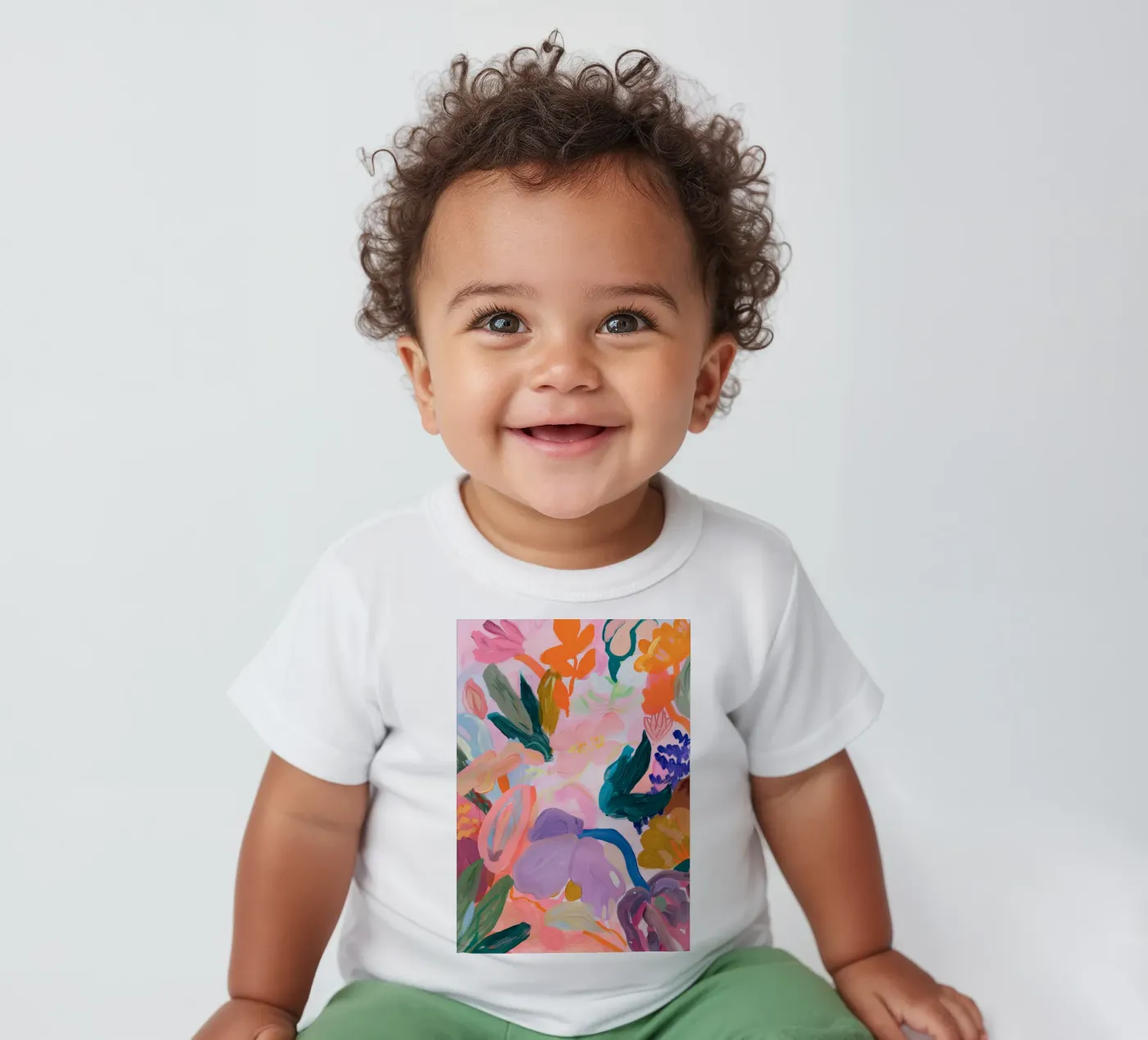 Impression d'art abstrait coloré de fleurs, œuvres d'art abstraites florales t-shirt pour bébé de Boheme