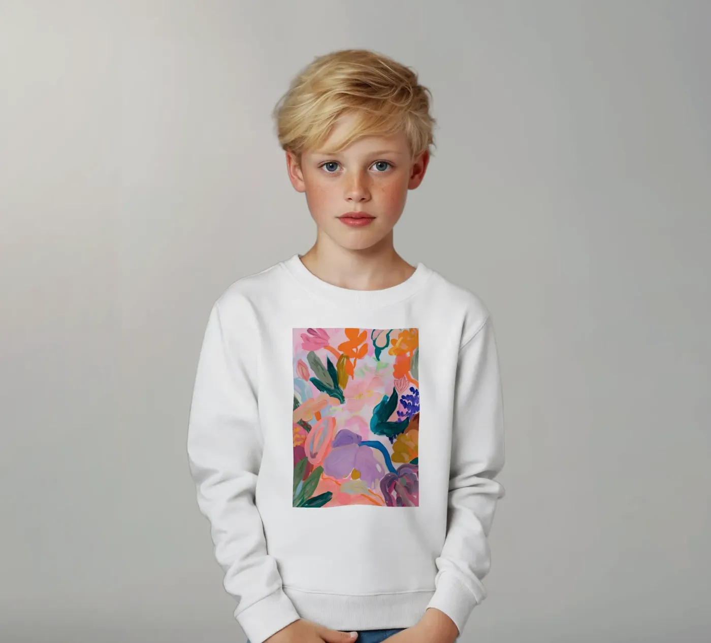 Stampe d'arte colorate astratte di fiori, opere d'arte floreali astratte felpa bambino da Boheme