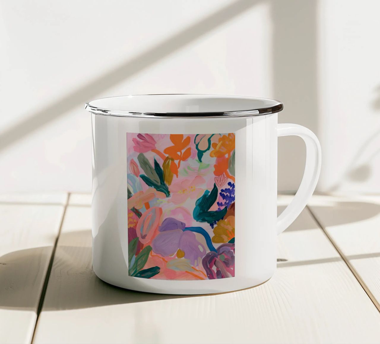 Blume abstrakte bunte Kunstdrucke, abstrakte florale Kunstwerke Emaille Tasse von Boheme