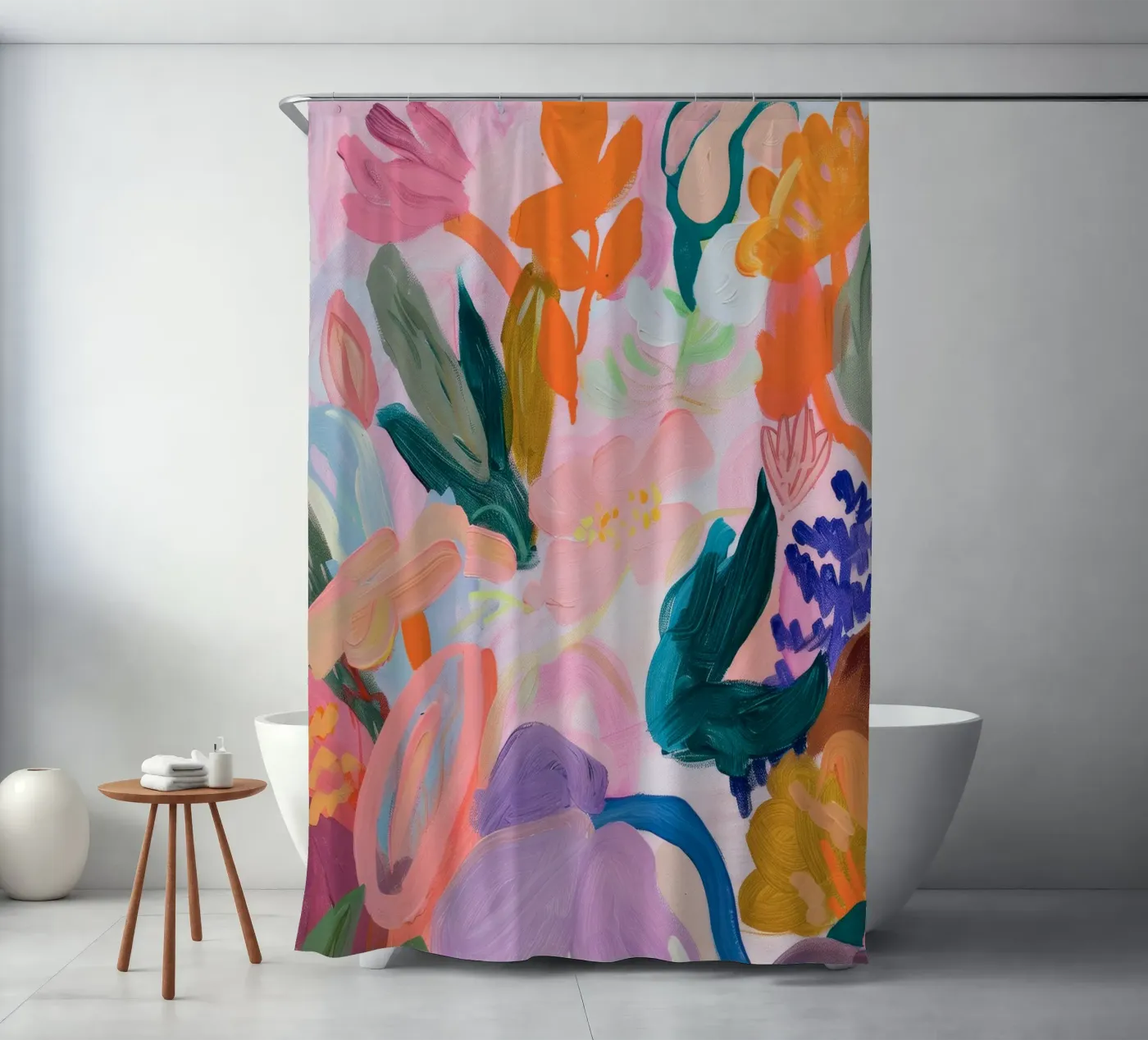 Stampe d'arte colorate astratte di fiori, opere d'arte floreali astratte tenda da doccia da Boheme