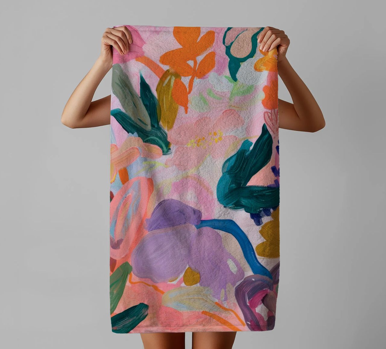 Flower abstract colorful art prints, abstract floral artwork towel by Boheme