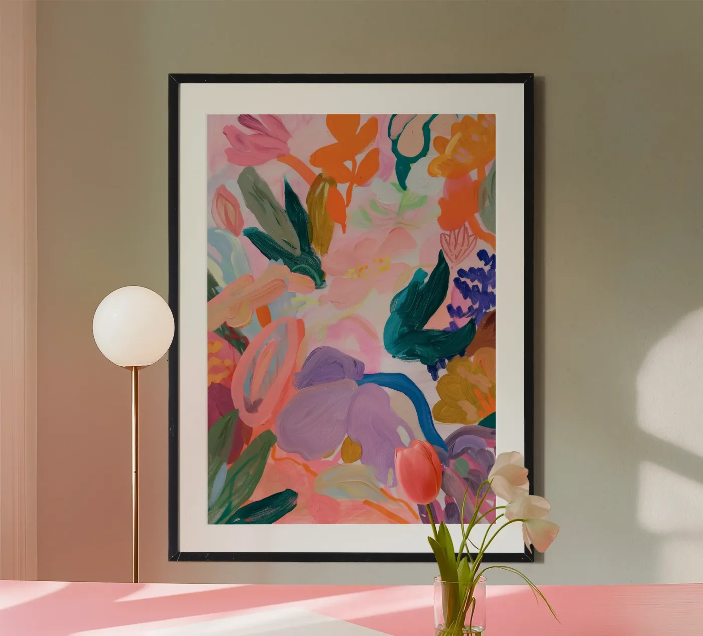 Flower abstract colorful art prints, abstract floral artwork poster con telaio in legno da Boheme